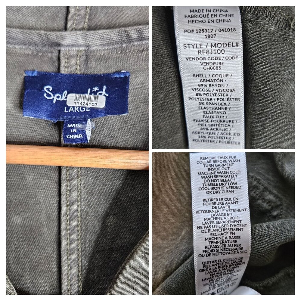 Splendid Sateen Anorak Grunge Green Hooded Zip Jacket Utility Pockets Women L - Picture 10 of 10